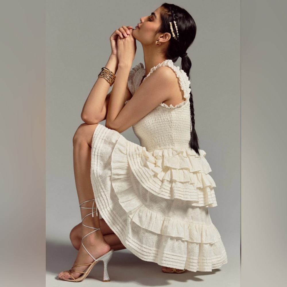 Self Contrast | Leona Tiered Smocked Mini Dress Ruffle Strap NWT | Sz Small